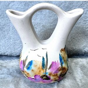 Tasso Elba White Vase with Pink and Blue Accents